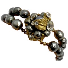 Vintage Miriam Haskell Gray Pearl 
Crystals 2-Strand Bracelet