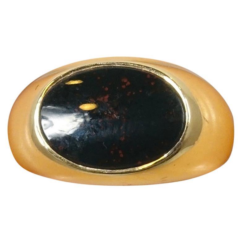 Vintage Signed TIFFANY 14kt Gold & Blood Stone Ring, Size 9 For Sale