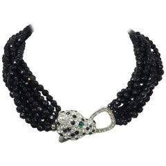 Vintage 1960s Kenneth Jay Lane “K.J.L.” Leopard Multi-8-Strand Black Necklace