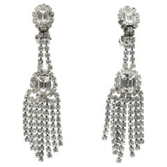 Vintage Long Clear Rhinestone Dangling Clip Earrings