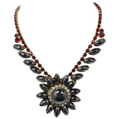 Vintage Hematite & Red Crystals Necklace