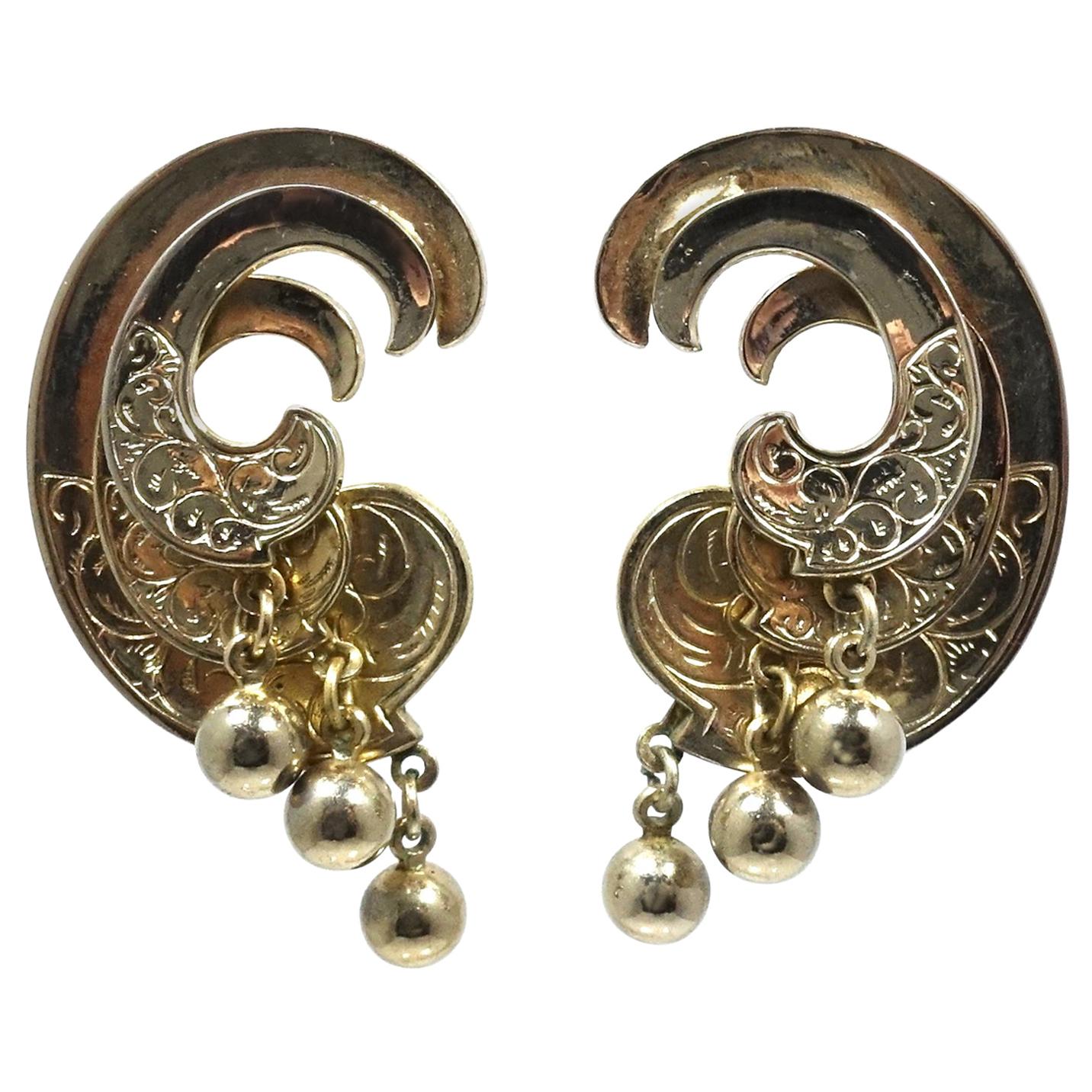 Vintage Gold Tone Swirl Clip Earrings