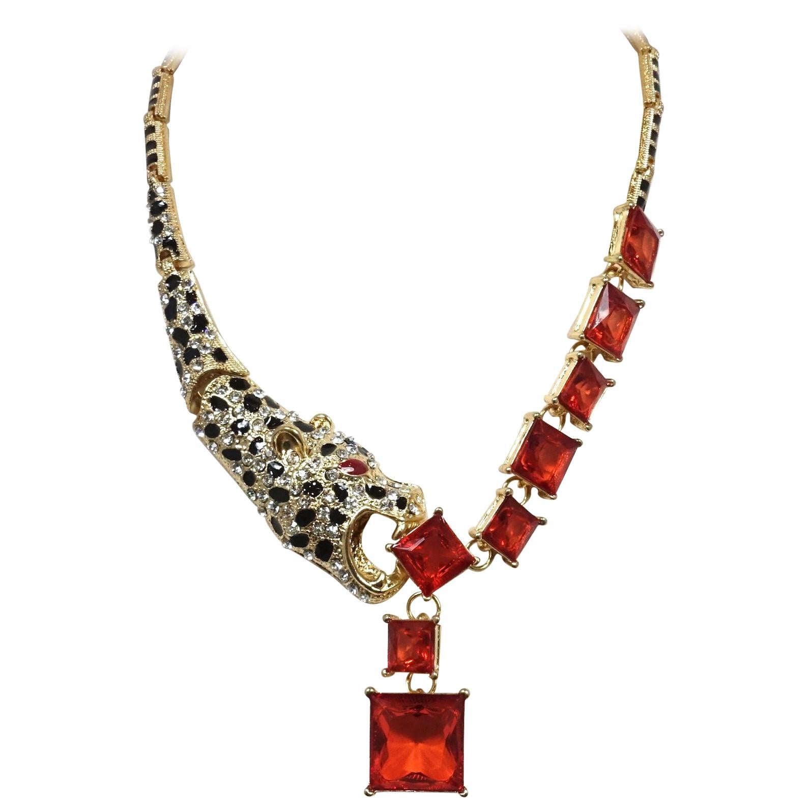 Original Leopard with Red & Clear Crystals Necklace