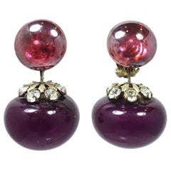 Vintage Art Deco 1920s Purple & Crystal Drops Earrings