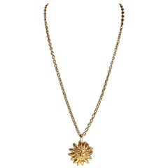 Vintage Chanel Gold Lion Sun Medallion Leo Necklace- 1980's