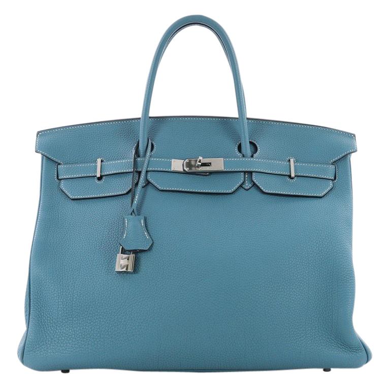 Hermes Birkin Handbag Blue Jean Togo with Palladium Hardware 40 