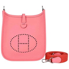 Hermes Evelyne TPM Bag Rose Azalee Crossbody Clemence Palladium NWT