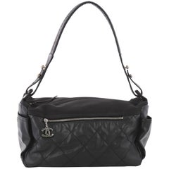 Chanel Biarritz Hobo Quilted Coated Canvas Large