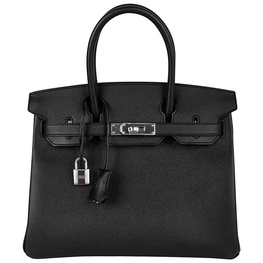 Hermes Birkin 30 Bag Black Epsom Leather Palladium Hardware New