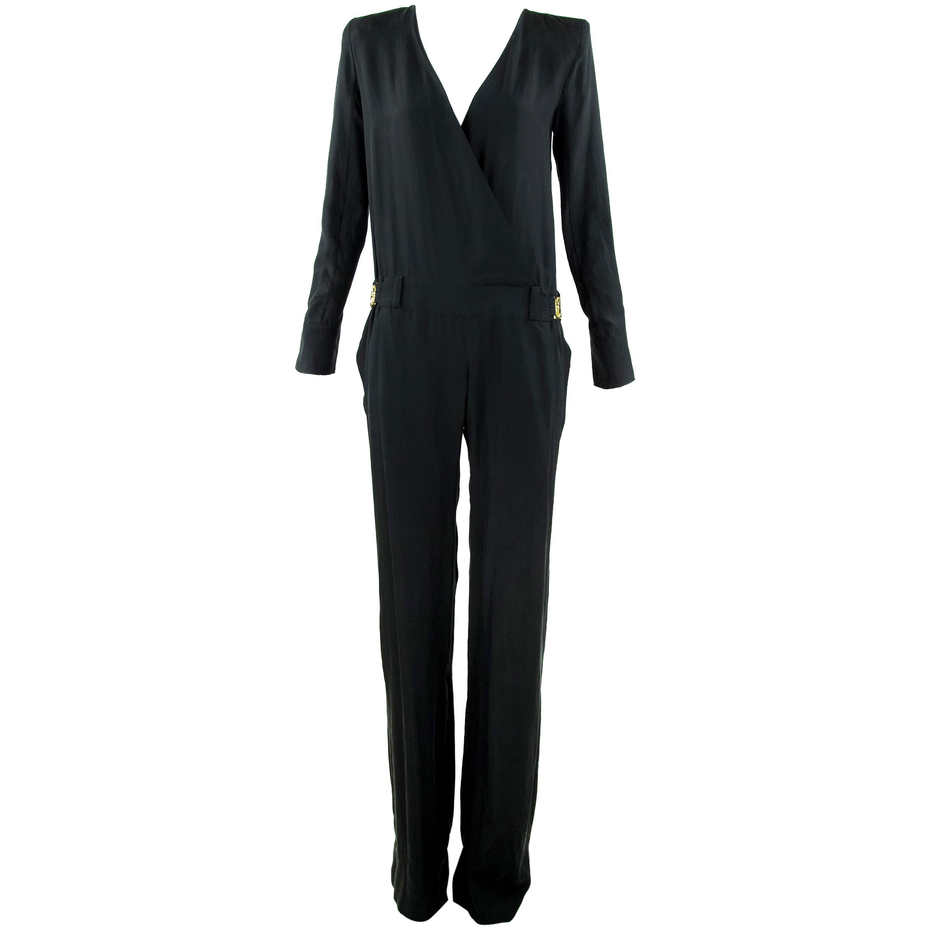 Balmain Silk Long Sleeve Jumpsuit - Size FR 34 For Sale