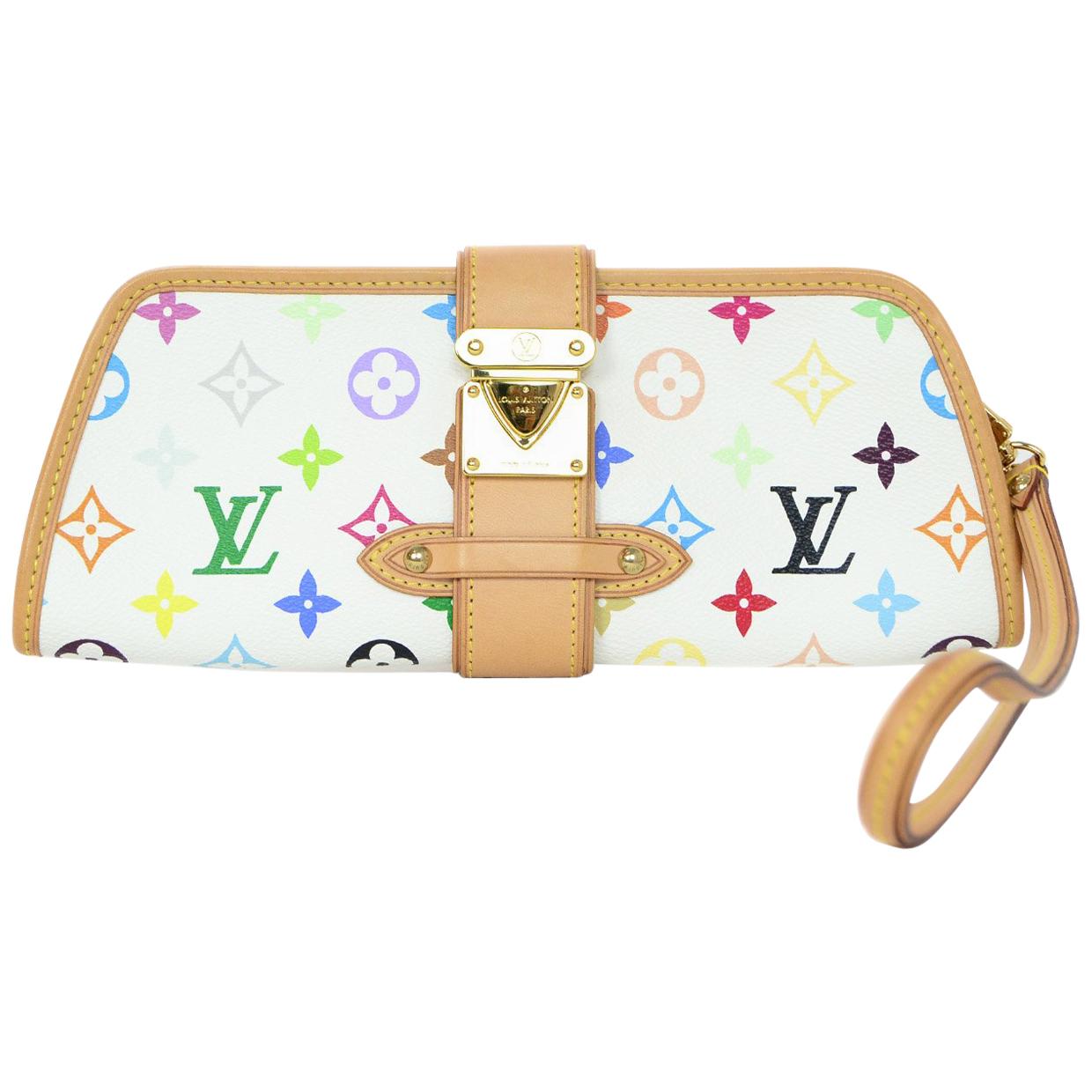 Louis Vuitton Shirley White & Multi-Color LV Monogram Clutch/Wristlet Bag