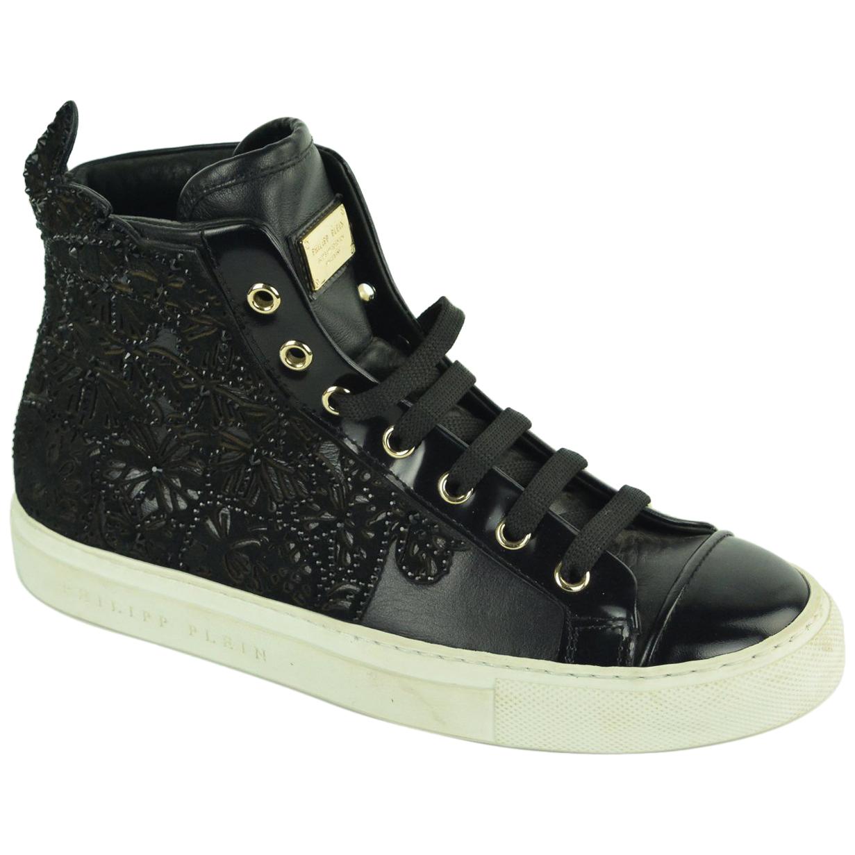 Philipp Plein Women Black Leather Dreamers Dont Die Sneakers For Sale