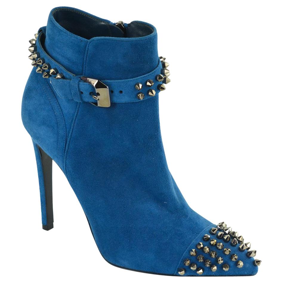 Philipp Plein Womens Blue Suede On My Boo Booties For Sale