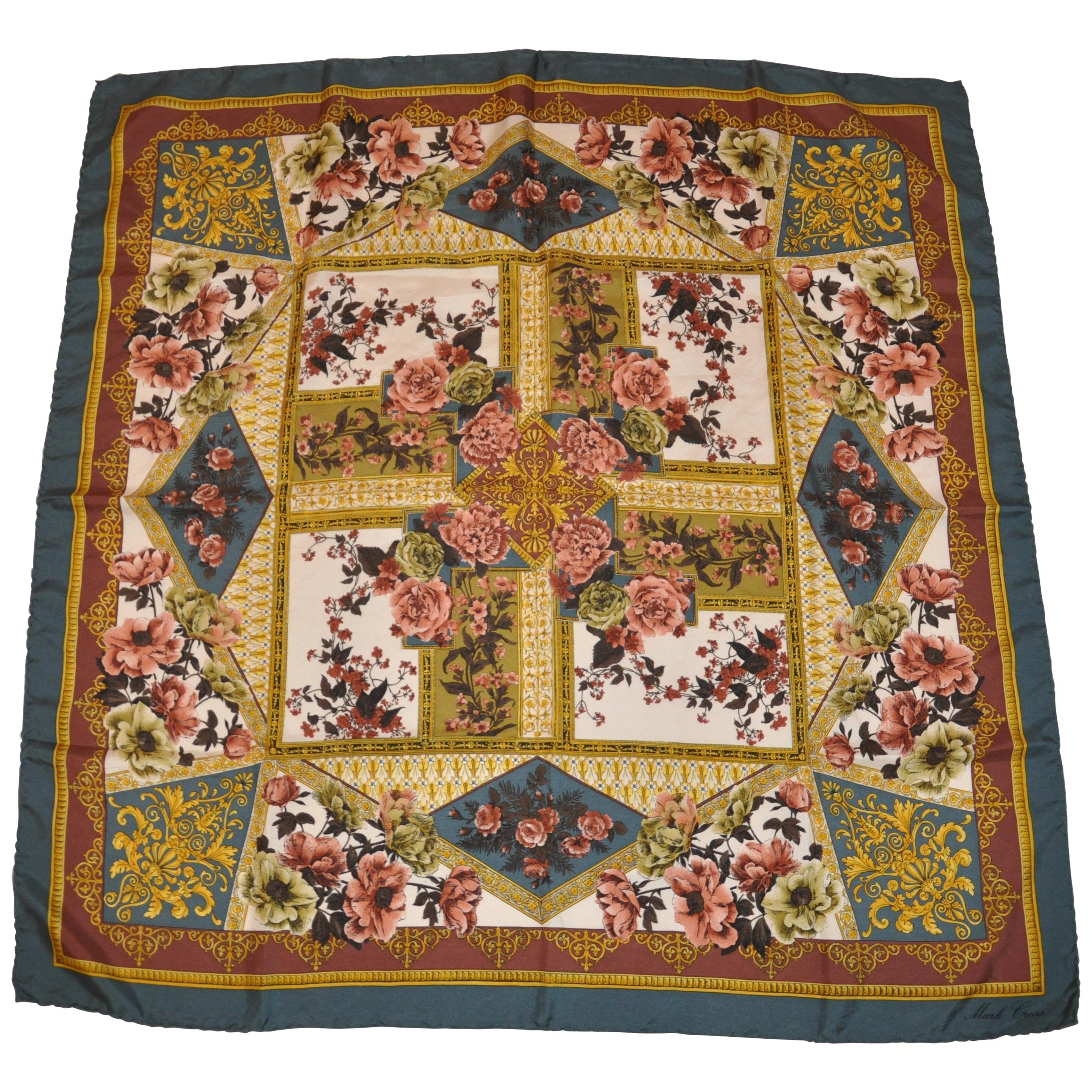 Mark Cross Beautiful and Elegant "Bundles of Fall Florals" Silk Jacquard Scarf For Sale