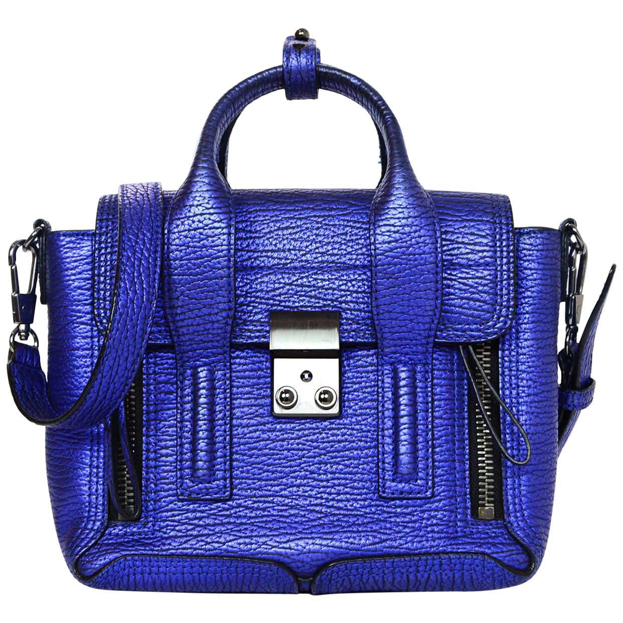 3.1 Phillip Lim Blue Metallic Leather Mini Pashli Crossbody Bag