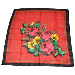 Vintage Multicolor "Christmas Florals" with Black Borders Wool Blend Scarf