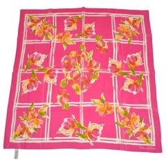 Retro Oscar de la Renta Beautiful Shades of Fuchsia "Florals & Squares" Silk Scarf