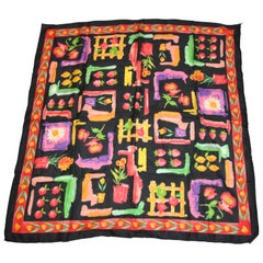 "Flowers & Fruits" with Black Borders Silk Scarf