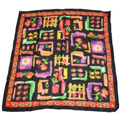 Vintage "Flowers & Fruits" with Black Borders Silk Scarf