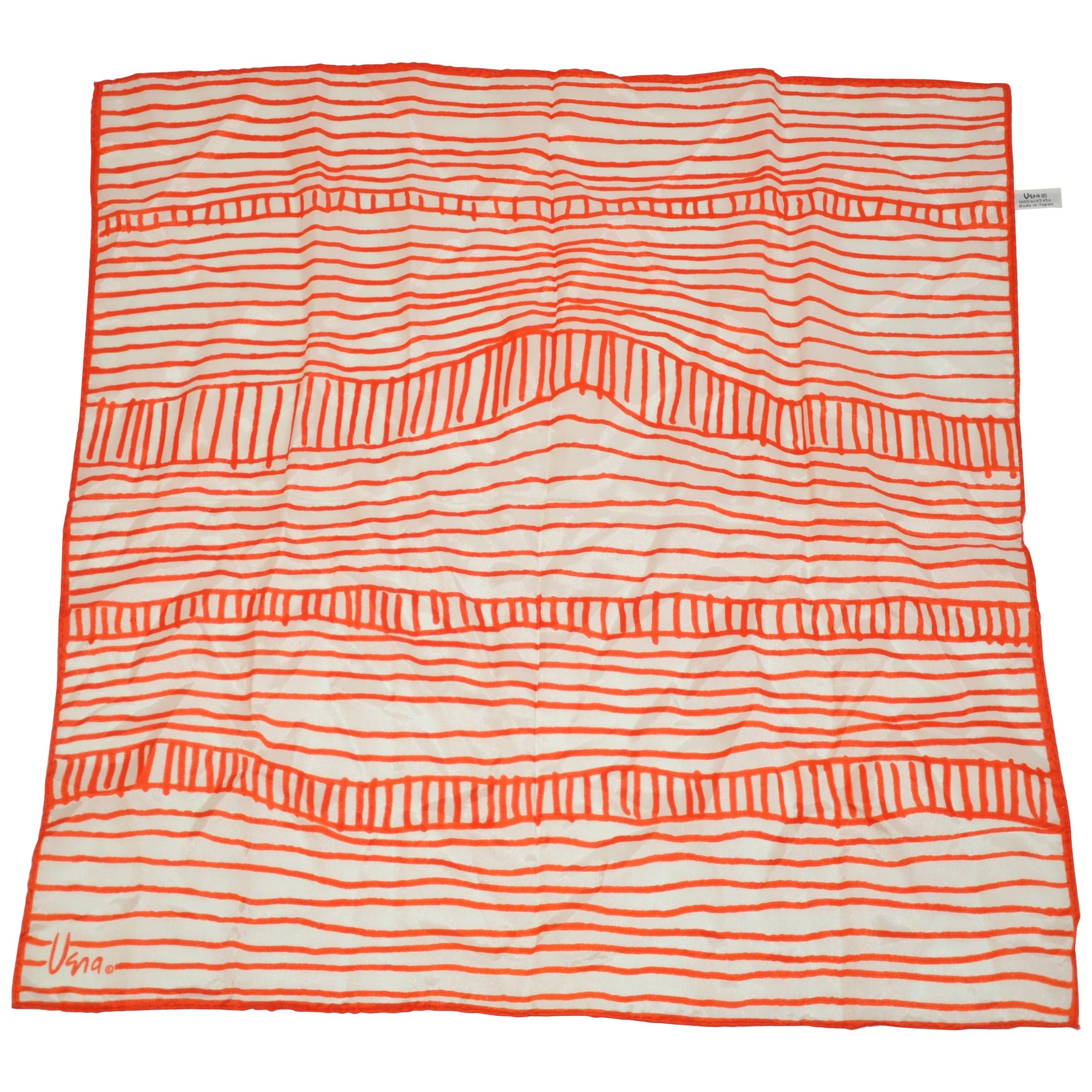 Vera Whimsical Ivory & Tangerine "Bridge Over Waters" Acetate Scarf For Sale