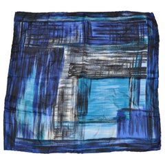 Shades of Blues & Black "Brush Strokes" Silk Handkerchief