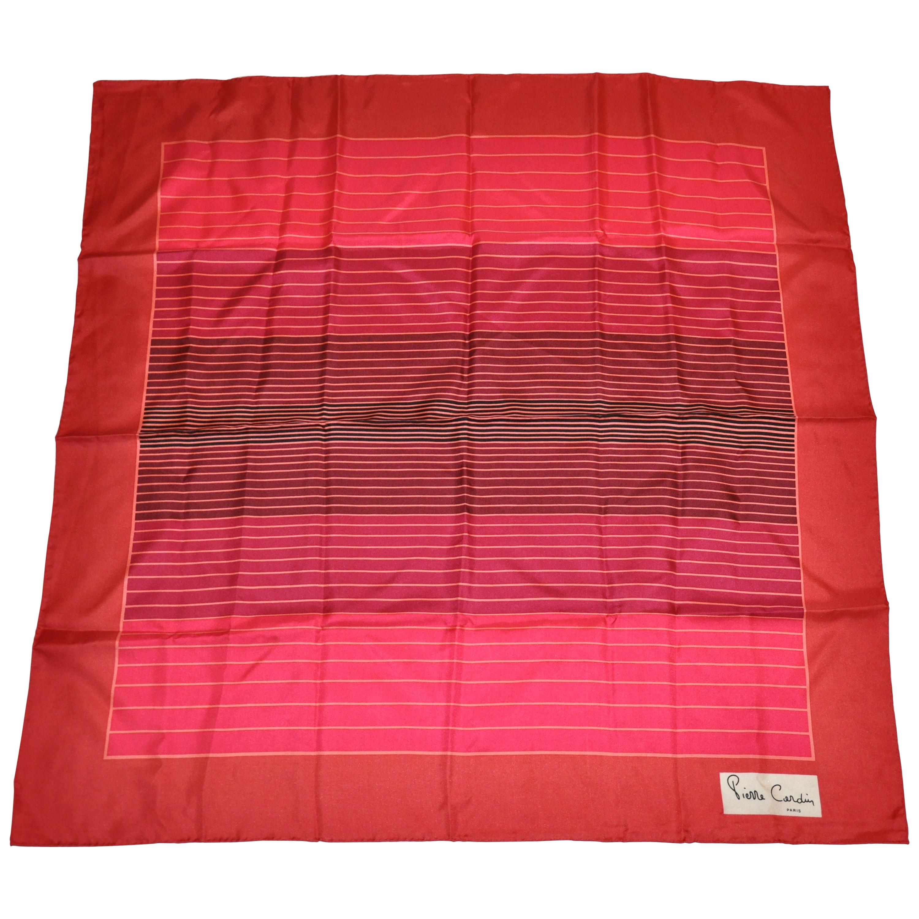 Pierre Cardin Whimsical Shades of Ruby Red Striped Silk Scarf For Sale