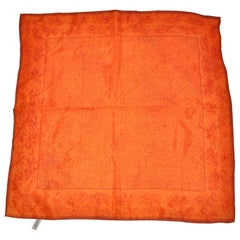 Vera Warm Tangerine with Scattered Floral Borders Scarf