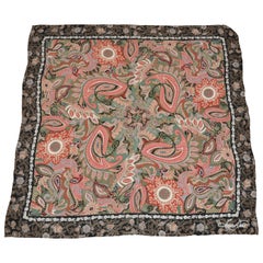 Huge Linda Duno Midnight Blue Floral Border with Whimsical Florals Silk Scarf