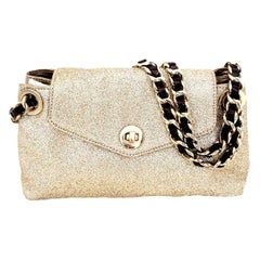 Moschino Gold Tone Glitter Leather Bag W/ Chain Link Shoulder Strap 