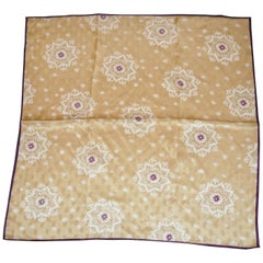 Vintage Golden "Floral Snowflakes" with Burgundy Borders Silk Jacquard Scarf