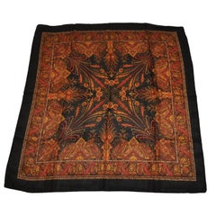 Grande et majestueuse écharpe en soie multicolore « plumes de paon » et bordures noires