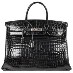 Hermes Birkin 40 Bag Black Porosus Crocodile Palladium