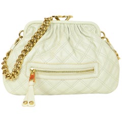 Marc Jacobs Cream Quilted Frame Stam Shoulder Bag W/ Goldtone Chain Strap