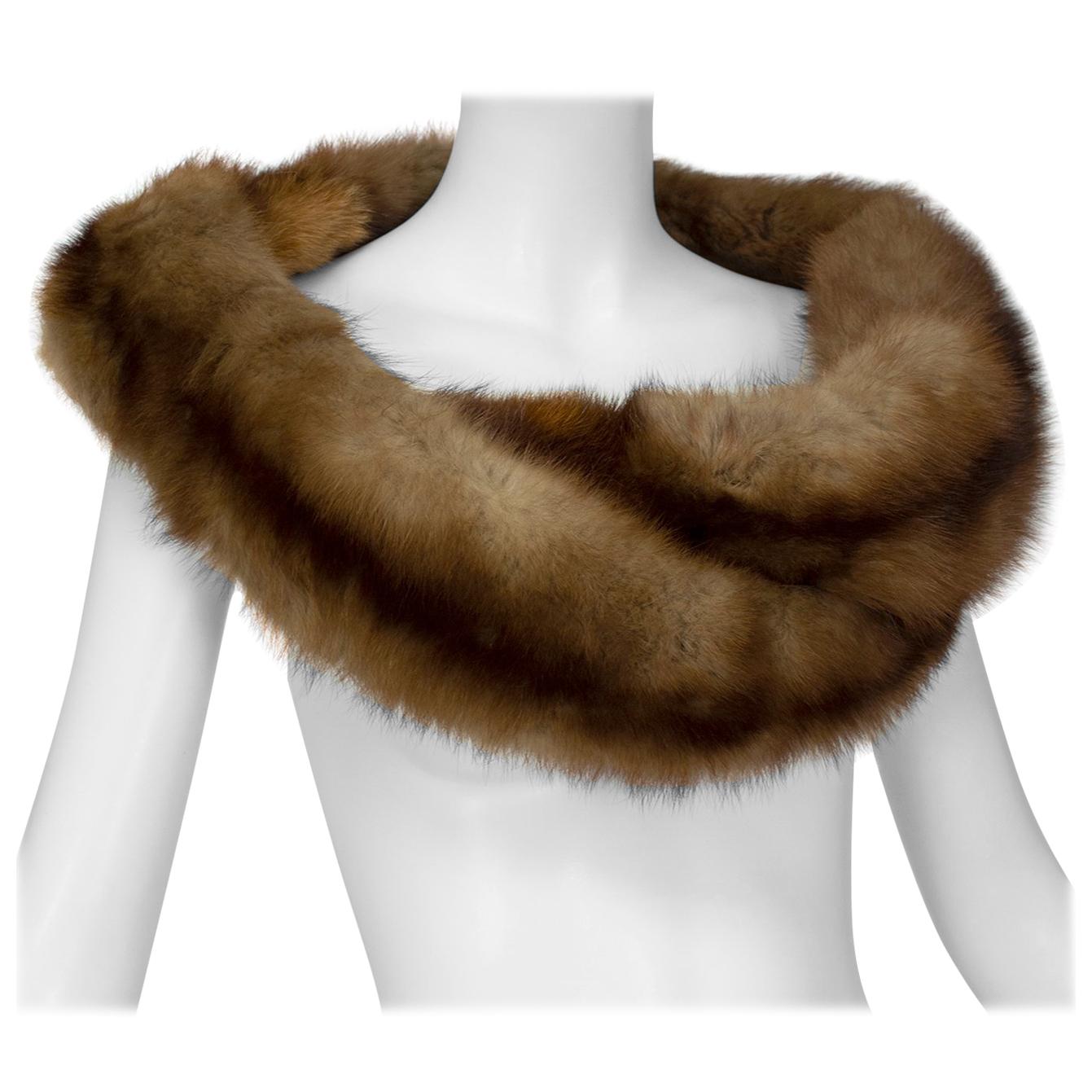 Cognac Ombré Braided Fox Fur Shoulder Cowl Stole - O/S, 1950s