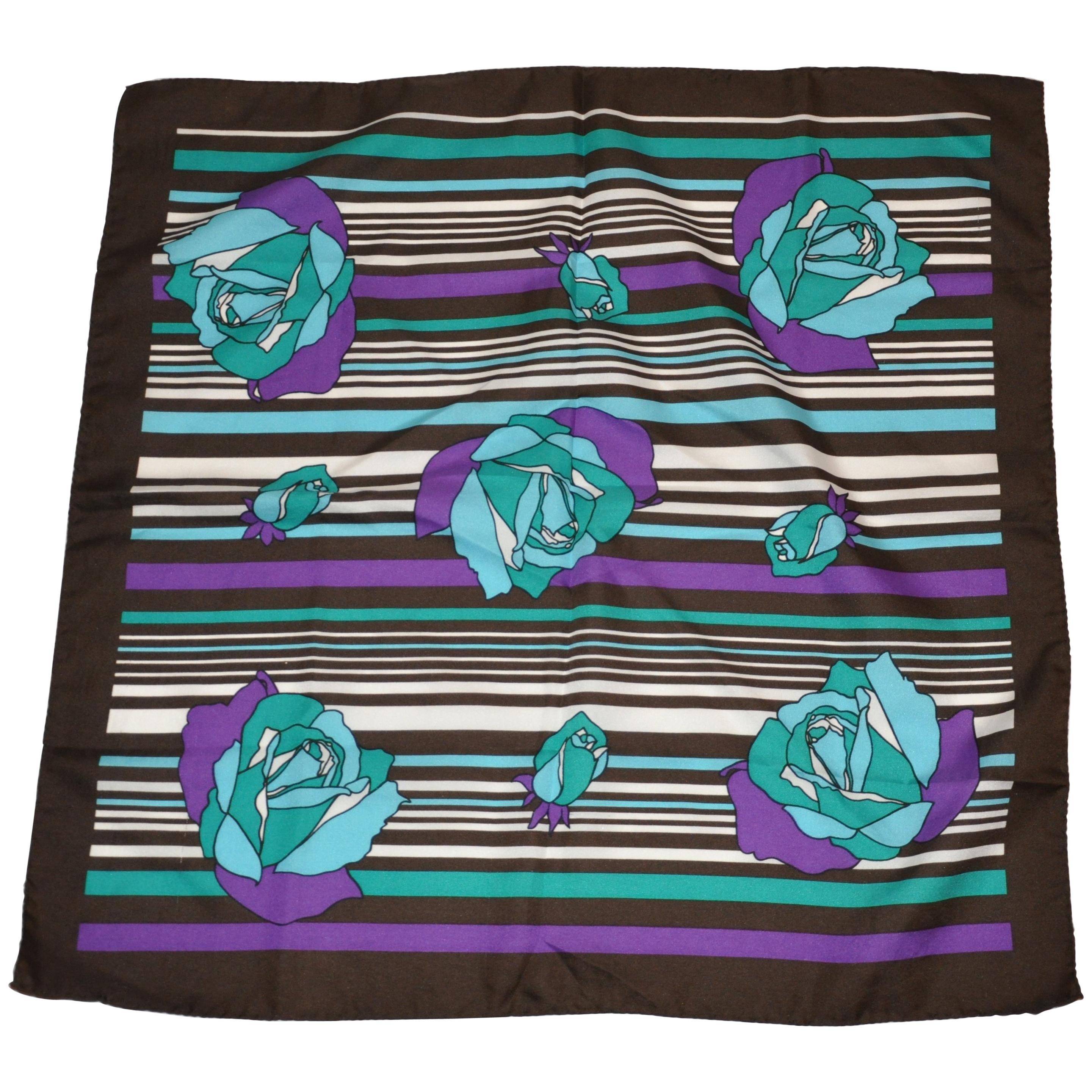 Vivid "Roses & Stripes with Black Borders Scarf For Sale