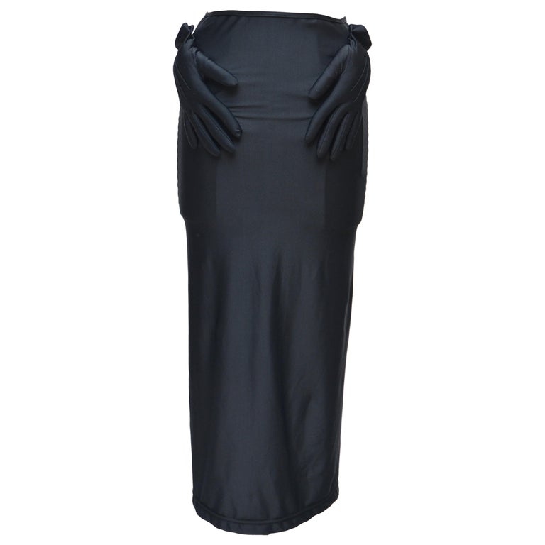 Comme Des Garcons Black Spandex Pencil Skirt With Embossed Gloves AW ...