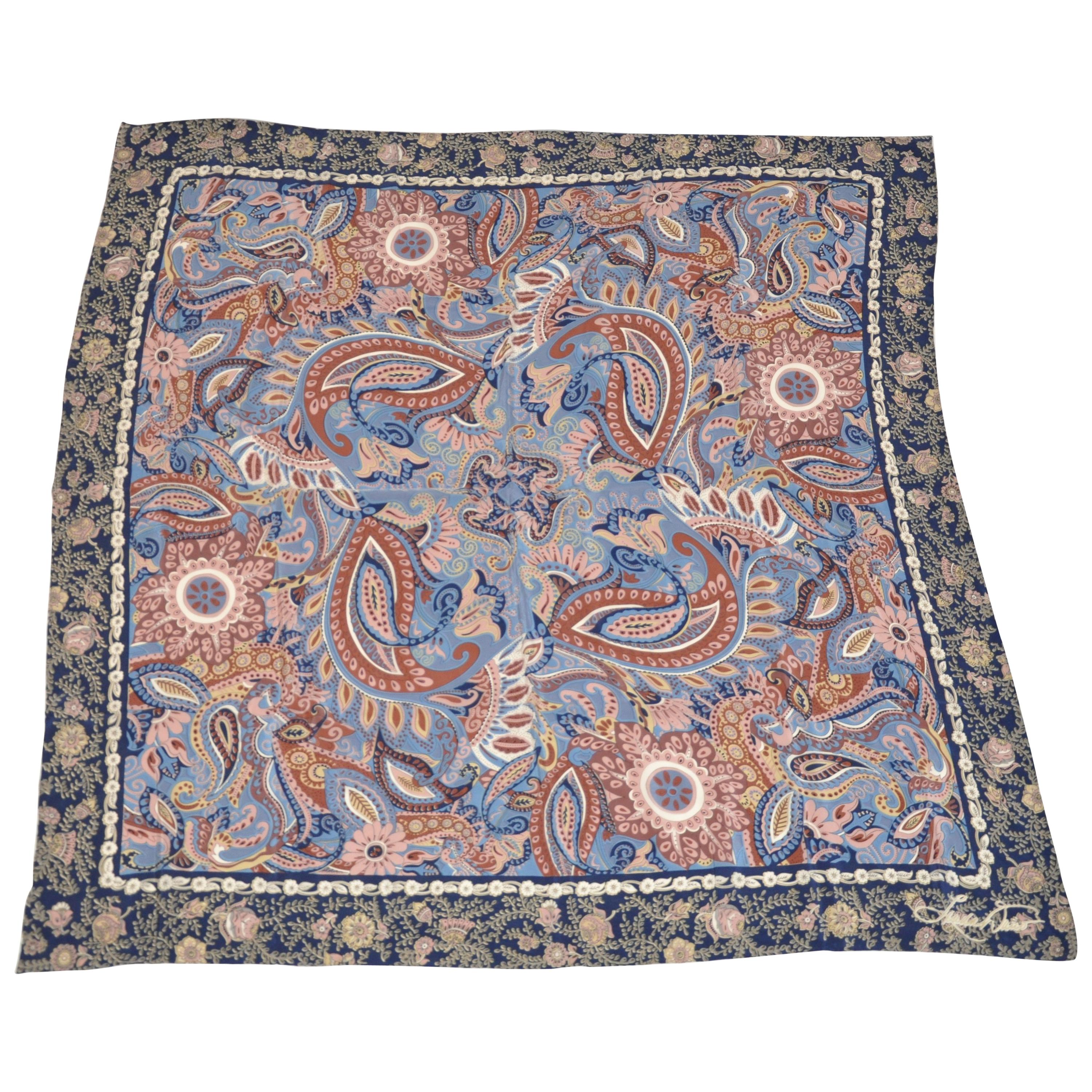 Huge "Bursting Palseys & Florals" with Navy Floral Borders Silk Scarf & Shawl