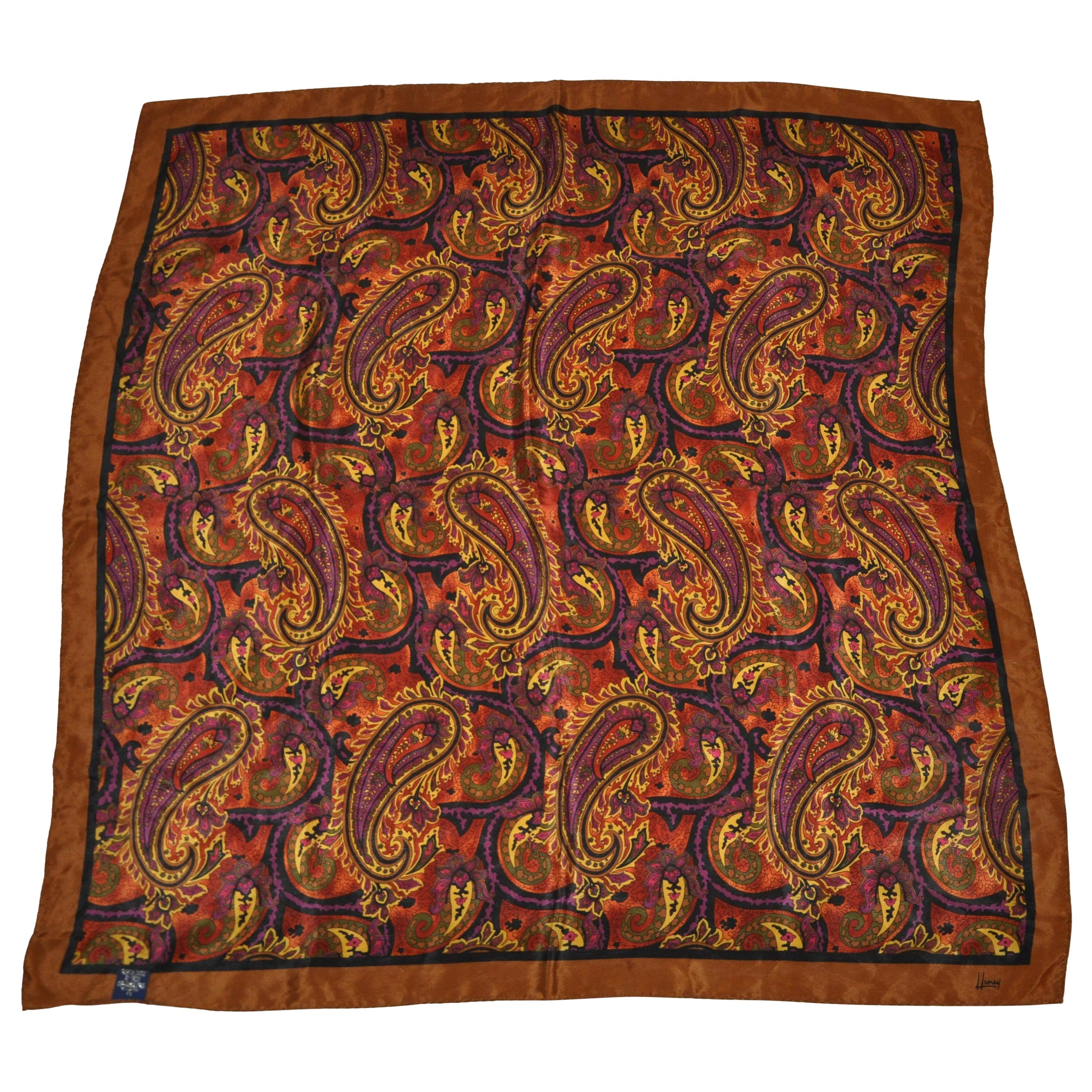 Honey Wonderfully Rich Hues of Browns Palseys with Brown Borders Silk Scarf