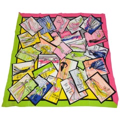 Bob Mackie Großer Seidenschal „Collections“ mit Fuchsia- und Neongrünen Bordüren