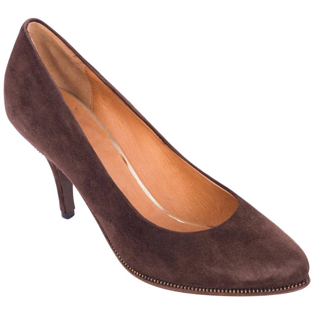 Givenchy Brown Suede Zipper Trimmed Mid Pumps For Sale