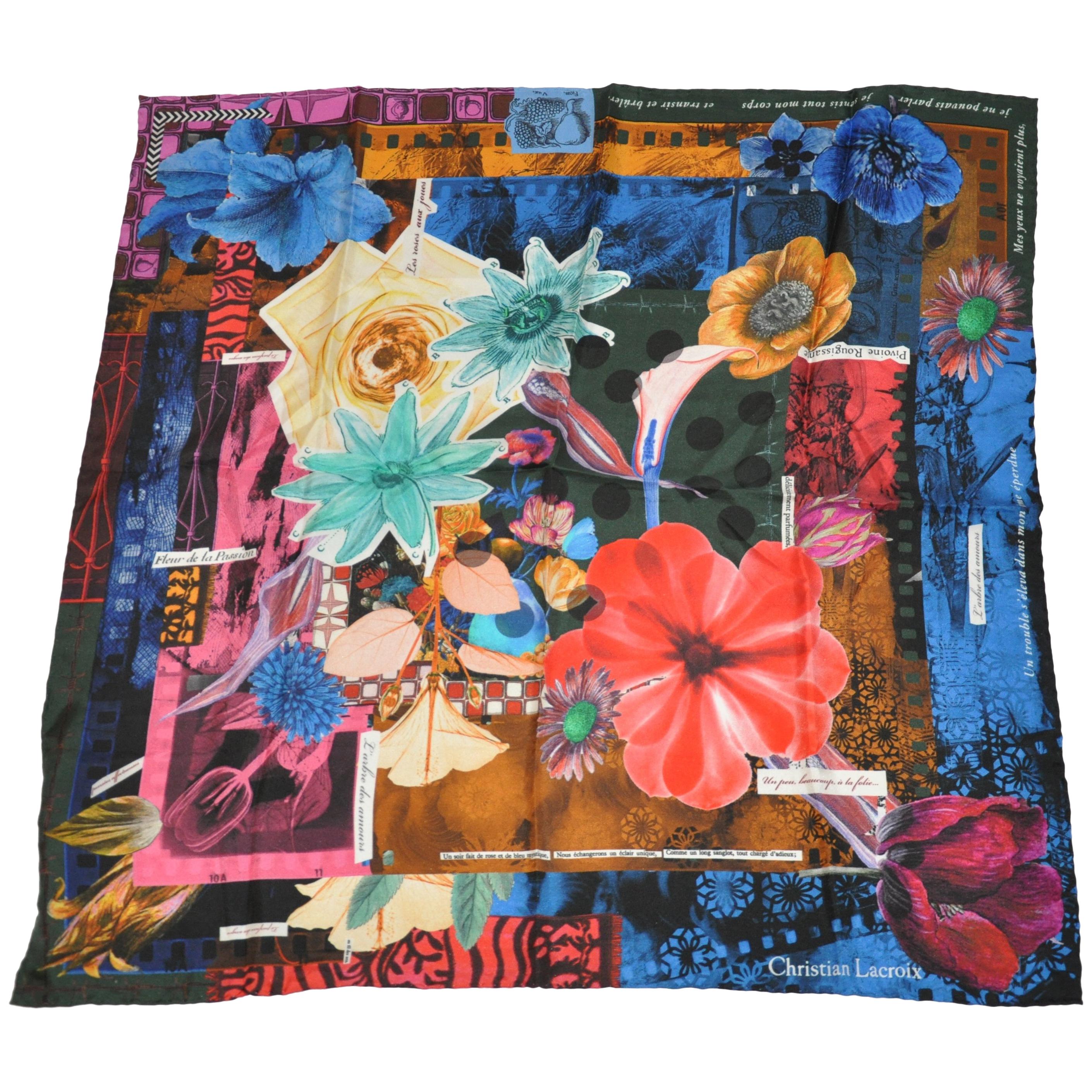 Christian LaCroix Multi-Color Bold Abstract Florals Silk Jacquard Scarf For Sale
