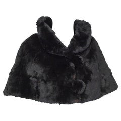 Used Black Shearling Capelet Stole with Shawl Collar, 1950s