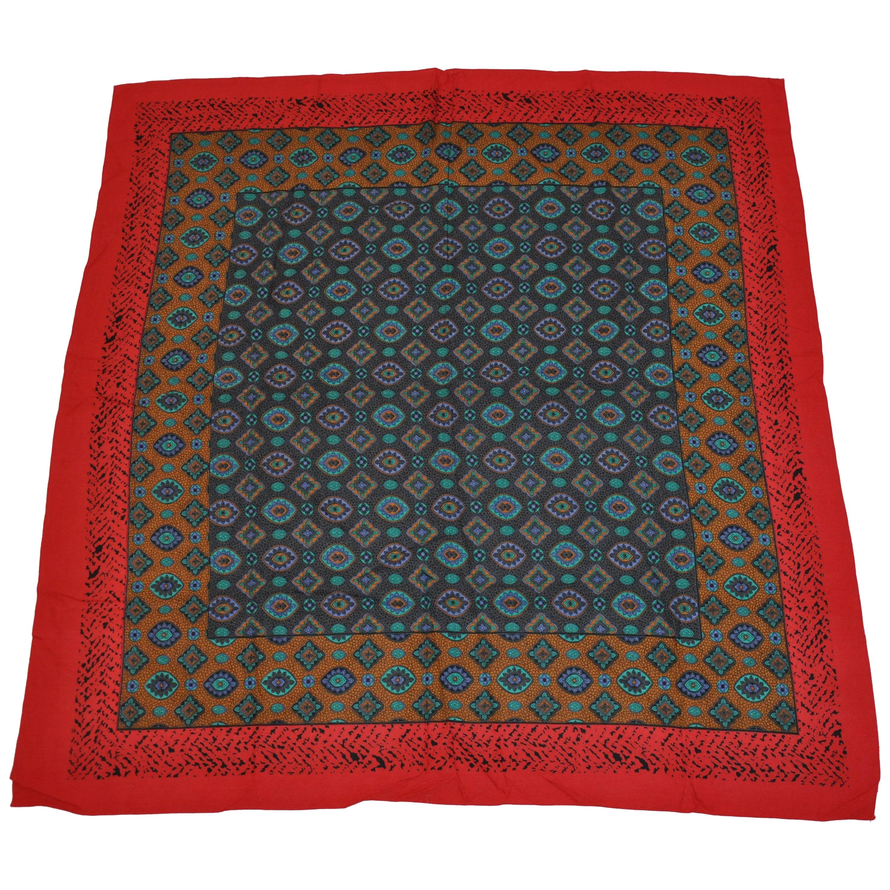 Sciarpa in misto cotone con bordo leopardato multicolore rosso e nero e centro in palissandro multiplo
