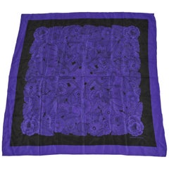 Adrienne Vittadini Elegant Deep Violet & Blue "Bundle of Florals" Silk Scarf