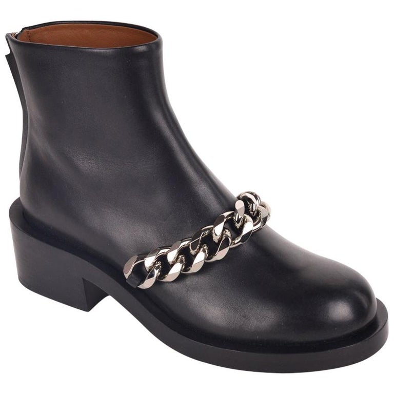 Givenchy Womens Black Leather Laura Chain Detail Boots at 1stDibs