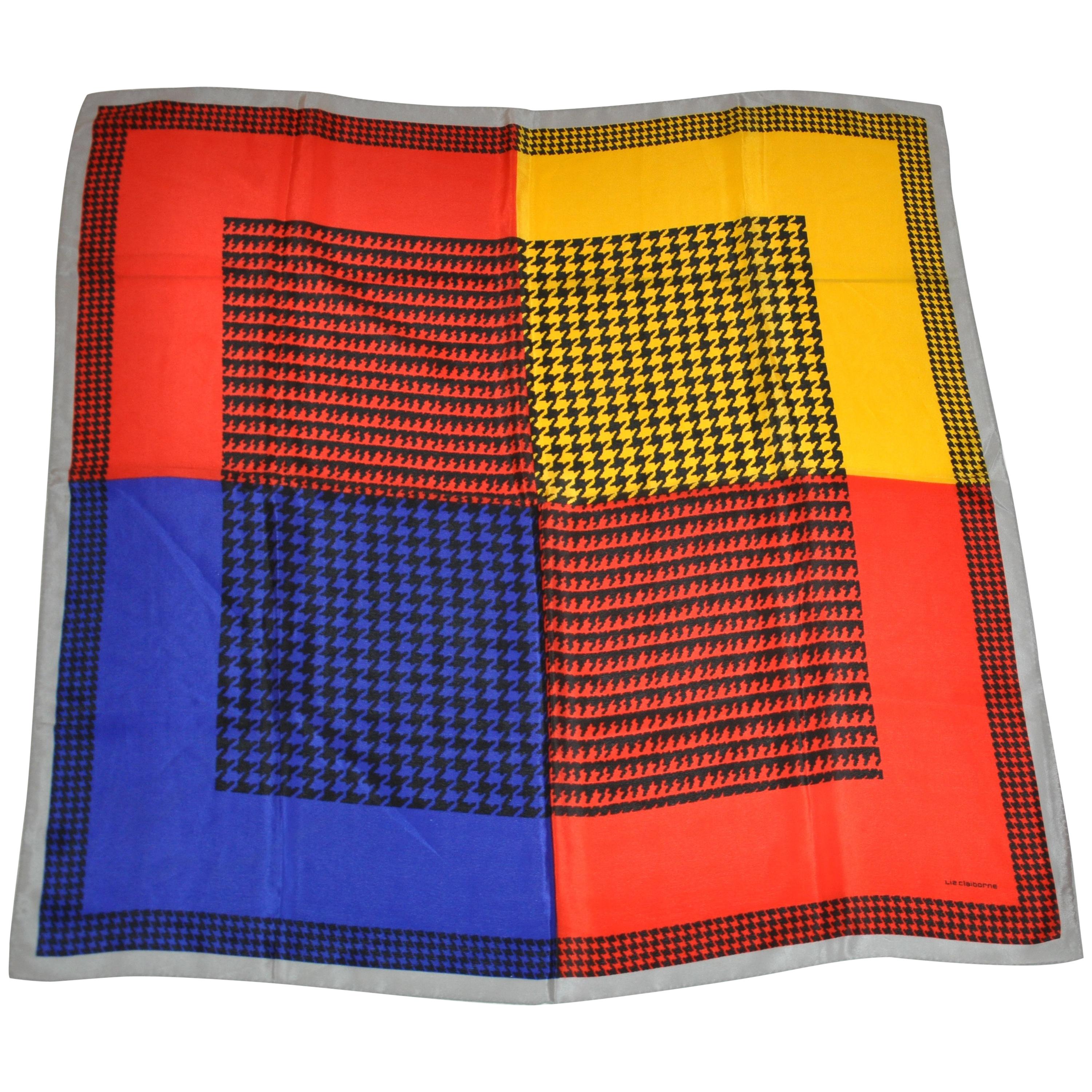Liz Claiborne Gray Borders with Vivid Multi "Color Block" Silk Scarf