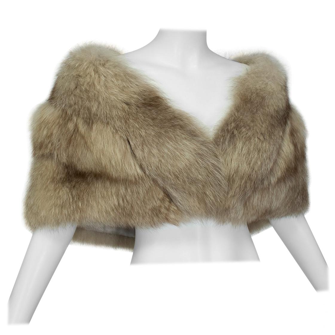 Plunging Taupe Fox Stole with Horizontal Pelts, 1950s