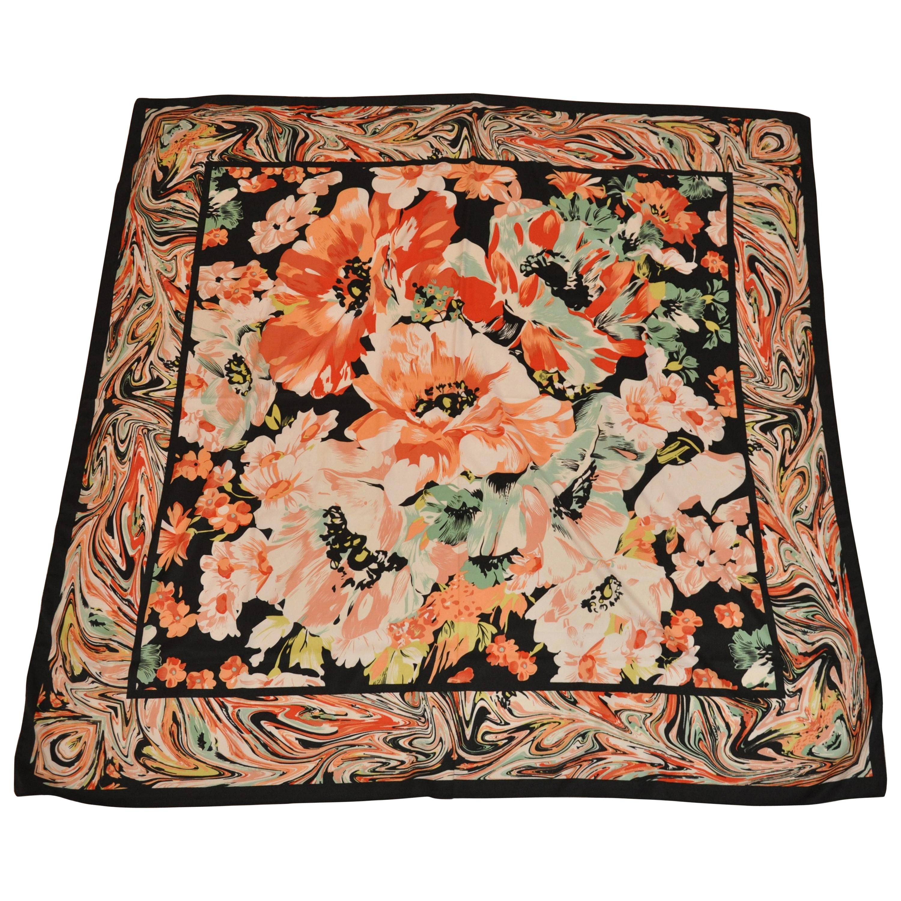 Echo Huge Majestic Bold "Burst of Autumn Florals" with Black Borders Scarf For Sale