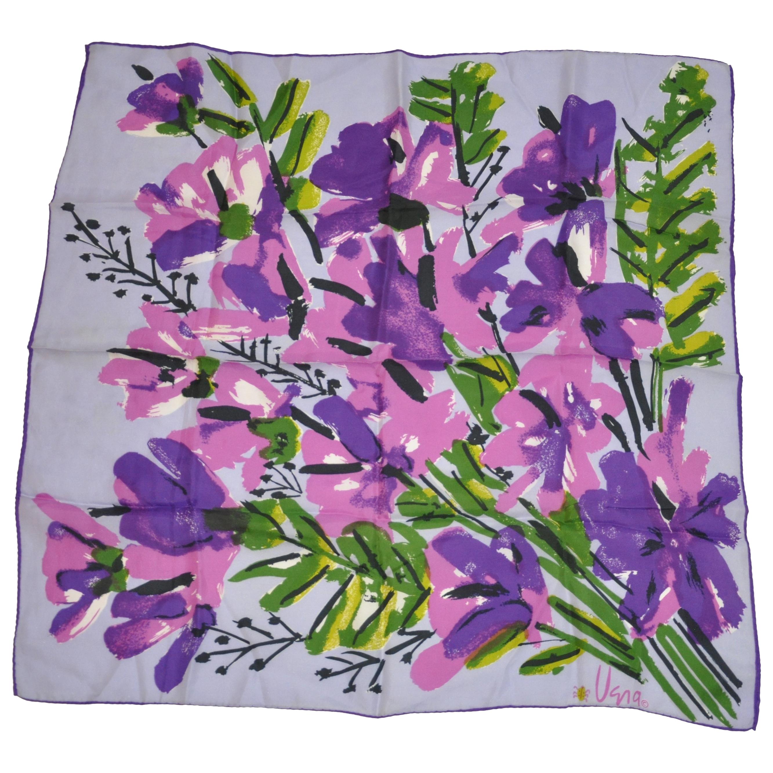 Vera Bold Wonderfully Shades of Violets & Lavender "Wild Florals" Scarf For Sale