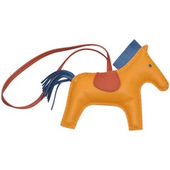 Hermes Rodeo Bag Charm GM Jaune Blue Bleu Rodeo Horse  NEW